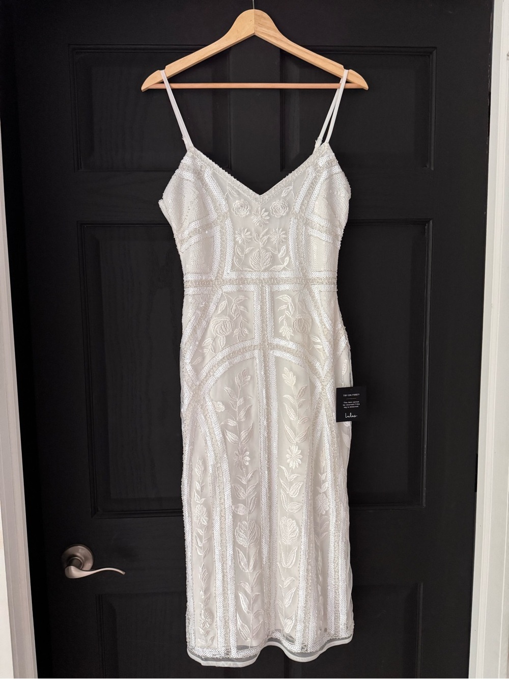 Lulus Alluring Interest White Sequin Embroidered Sleeveless Midi Dress, Medium